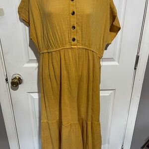 Mustard Button-Down Women's Dress